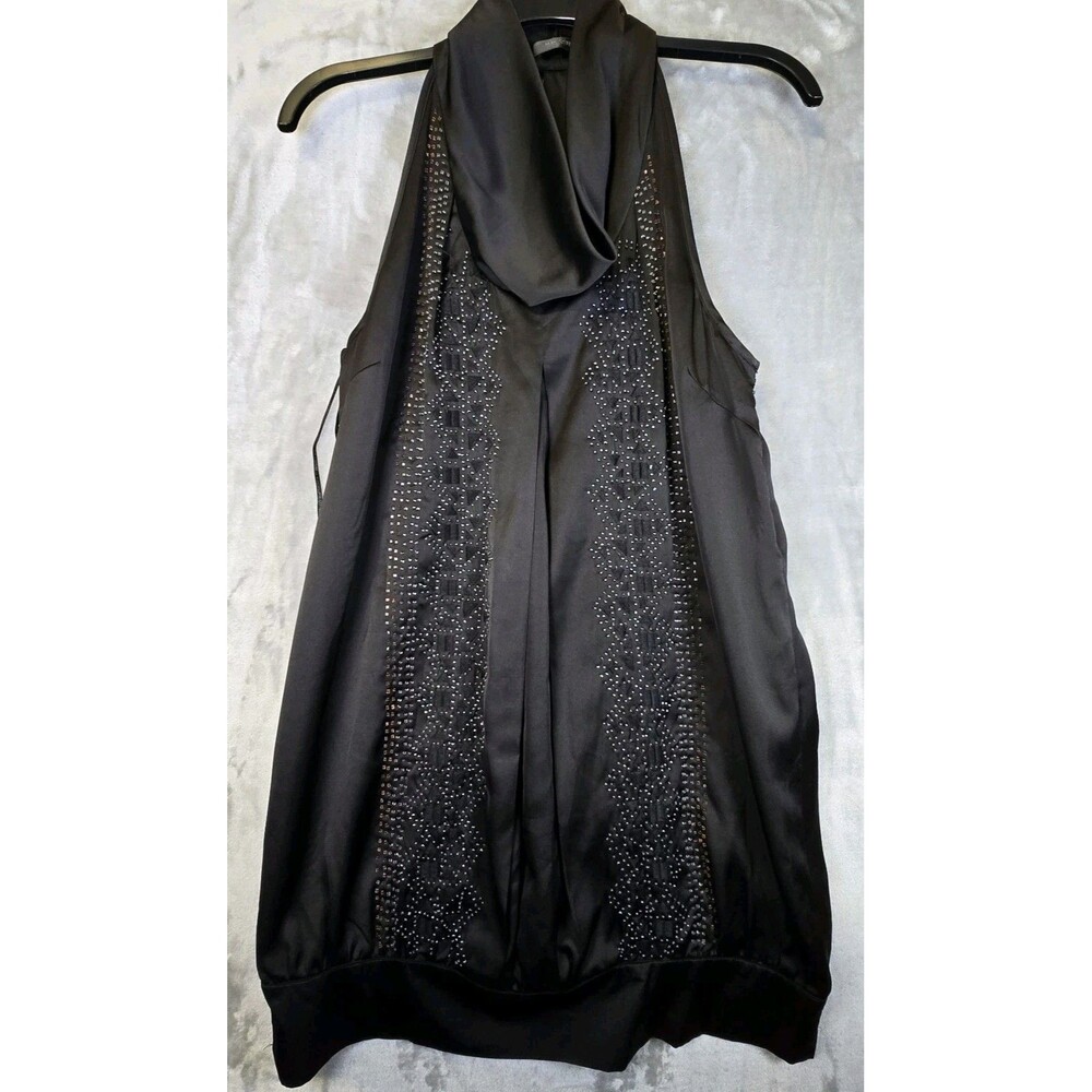 MM Couture by Miss Me Beaded Halter Top Blouse Dress Black Zip Close Racer Back